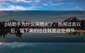 p站助手为什么突然火了，热闹过去以后，留下来的往往就是这些细节