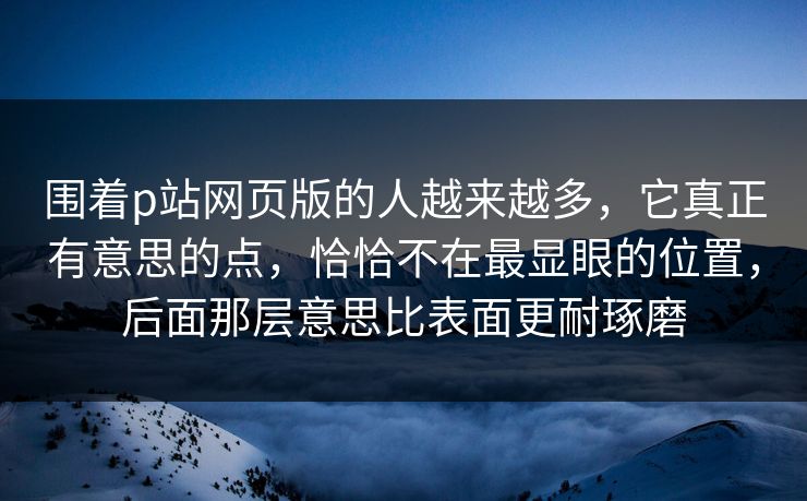 围着p站网页版的人越来越多，它真正有意思的点，恰恰不在最显眼的位置，后面那层意思比表面更耐琢磨