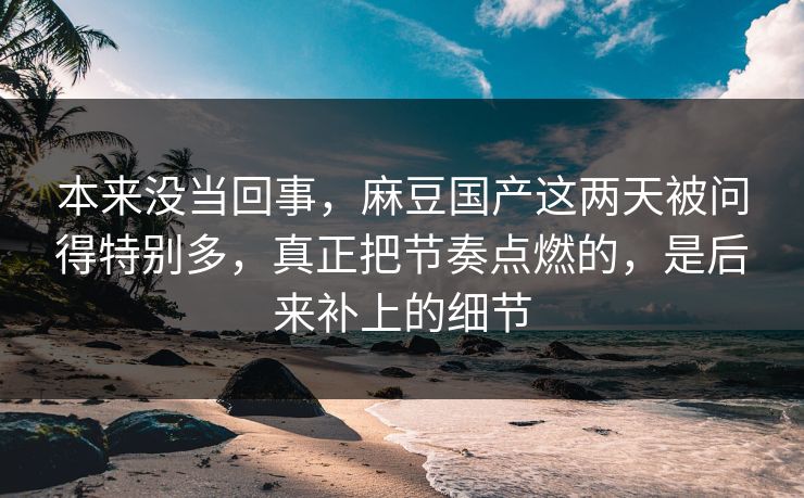 本来没当回事,麻豆国产这两天被问得特别多,真正把节奏点燃的,是后来补上的细节 本来没当回事,麻豆国产这两天被问得特别多,真正把节奏点燃的,是后来补上的细节