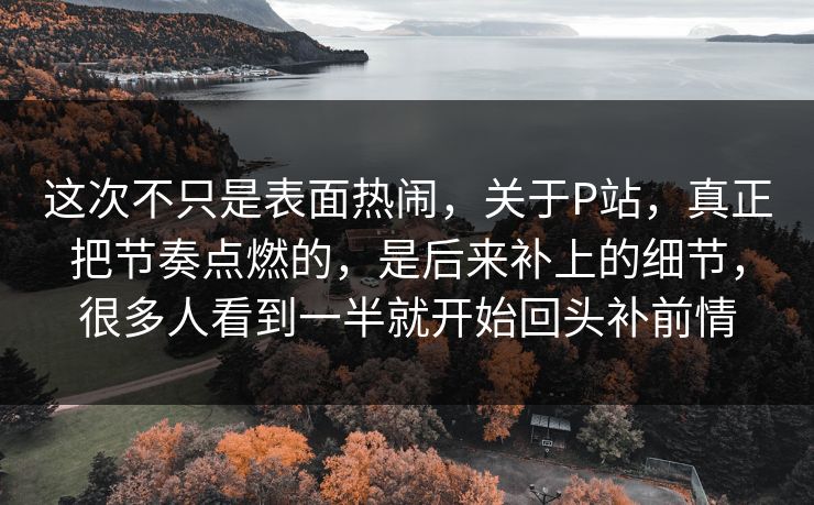 这次不只是表面热闹，关于P站，真正把节奏点燃的，是后来补上的细节，很多人看到一半就开始回头补前情