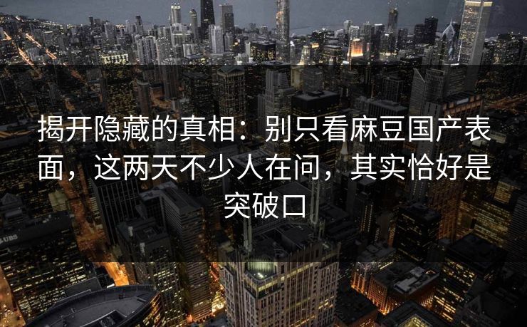 揭开隐藏的真相：别只看麻豆国产表面，这两天不少人在问，其实恰好是突破口